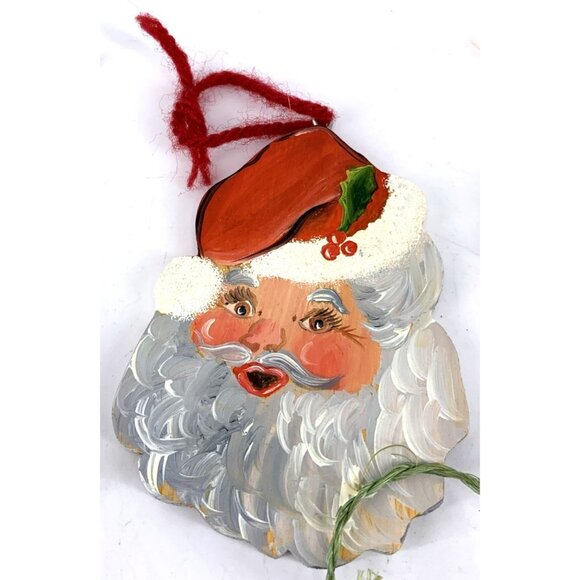 Wood Hand Painted Christmas Ornaments Rustic Country Folk Art 5" Tall Set of 7 - Picture 3 of 10